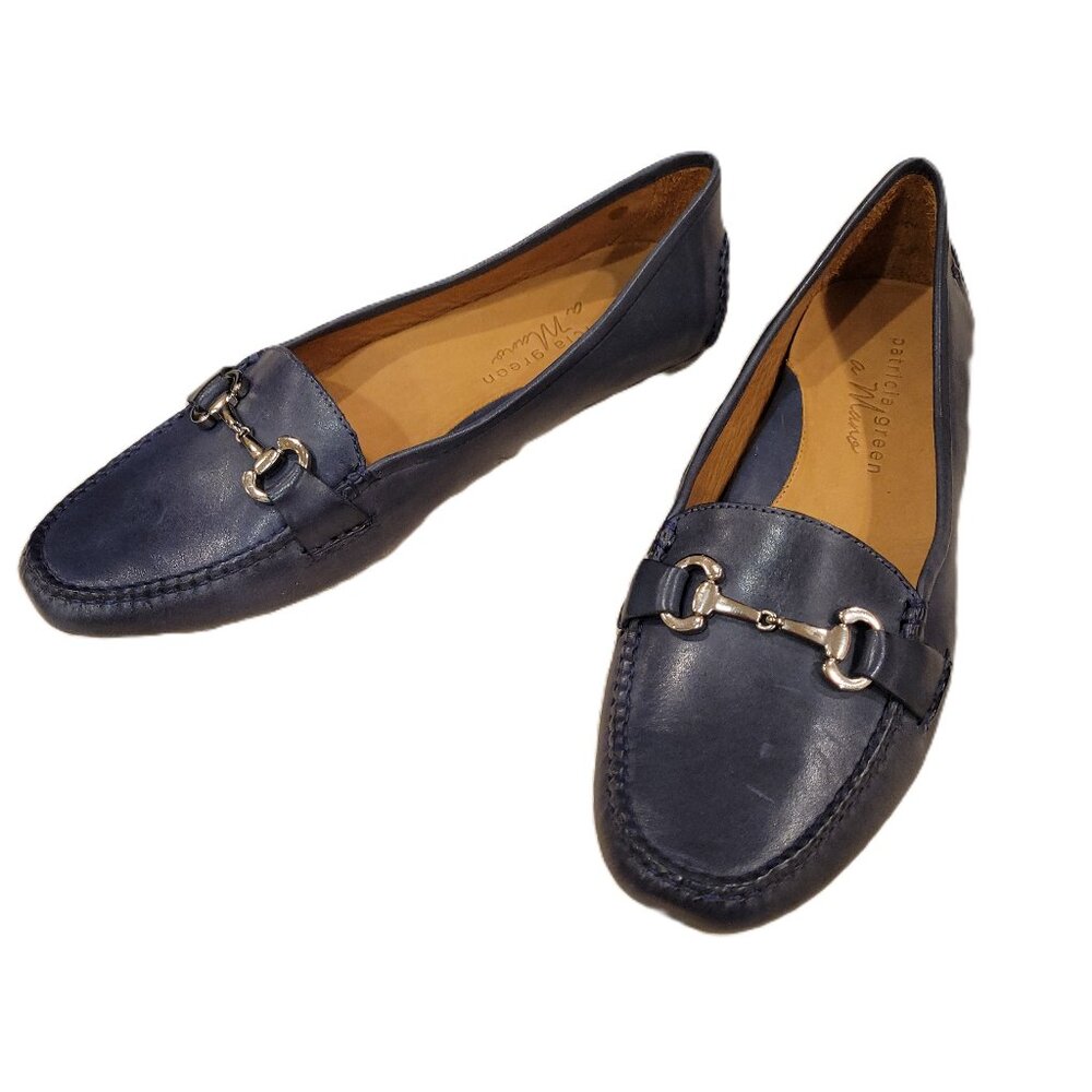 Patricia Green Navy Leather Horsebit Loafers